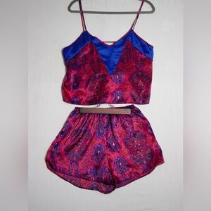 Vintage Y2K Rare Elizabeth Blair Blue Pink Floral Satin Sleep Set Size S